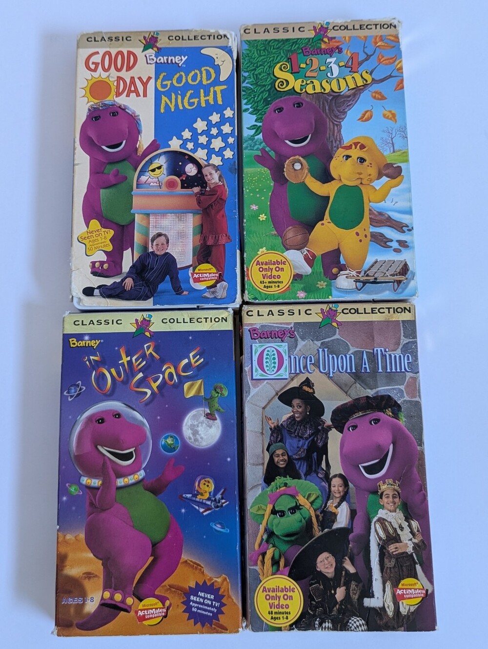 Barney 4 VHS Lot 1234 Seasons Outer Space Good Day Night Once Upon Time Tested